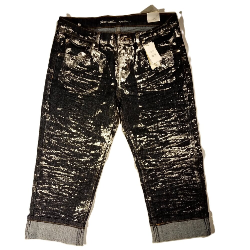 Touch Me Jeans sz 7/8  Dark Wash denim   Silver Metallic Paint  Stretch  NWT